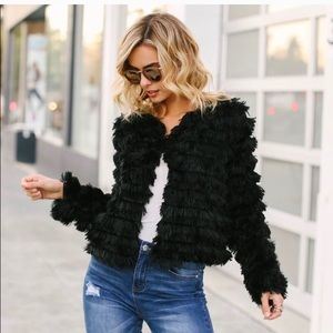 Military Hippie Black Fur layered jacket